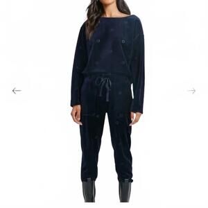 NEW SOMETHING NAVY sun velour cropped sweatshirt in navy